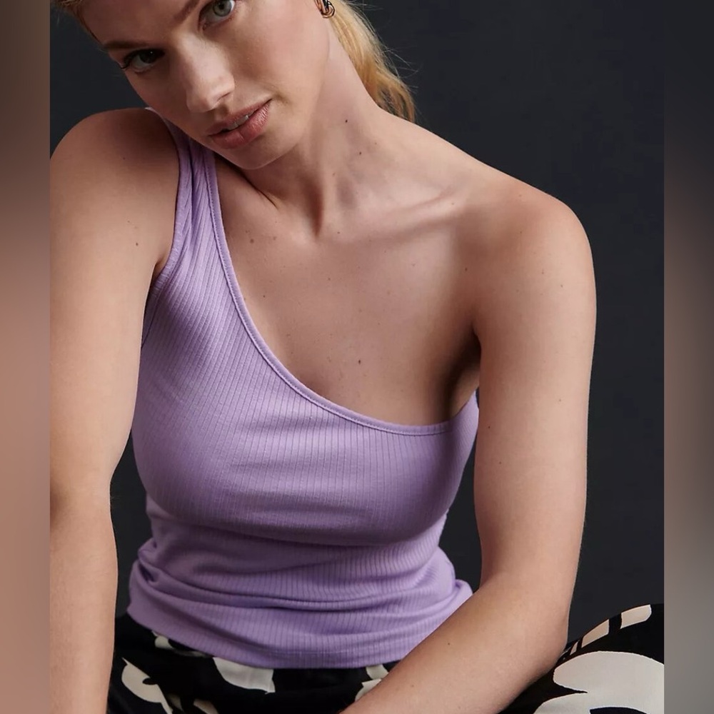 Ribbed Purple One Shoulder Tank Top Anthropologie
